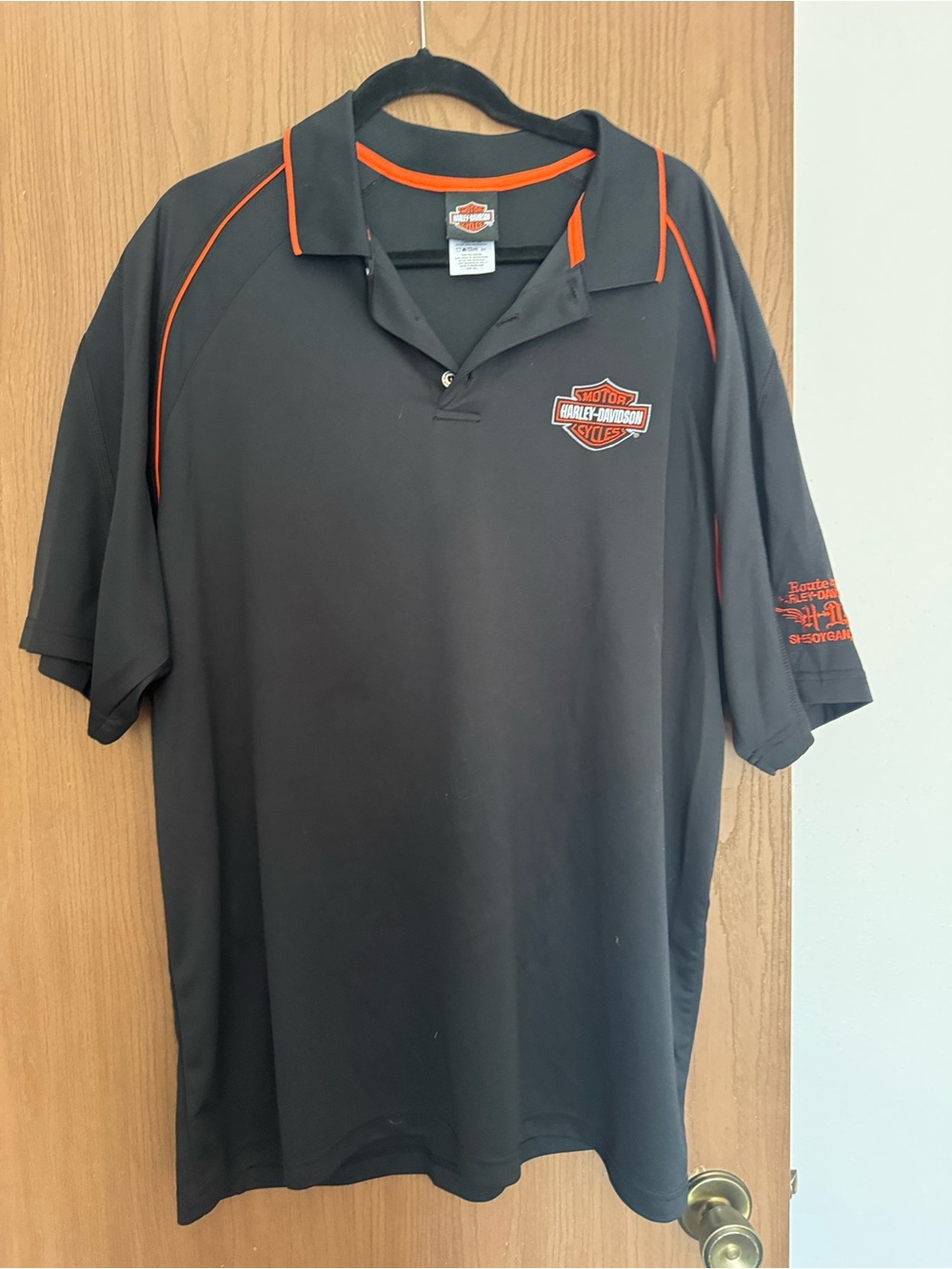 Harley-Davidson Black Polo with Orange Trim and Shield Logo